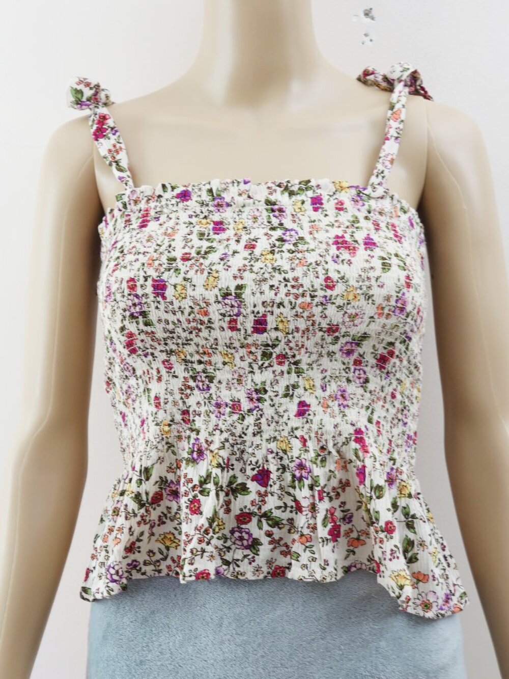 Patrons of Peace Cream Floral Babydoll Tank with Shoulder Tie (S) NWT!
